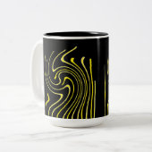 Minimalisme abstracte kunstzwarte witte gele linne tweekleurige koffiemok (Voorkant links)