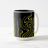 Minimalisme abstracte kunstzwarte witte gele linne tweekleurige koffiemok (Voorkant rechts)