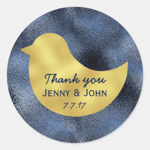 Minimalisme Blauw Gouden Bruiloft Dank u Ronde Sticker
