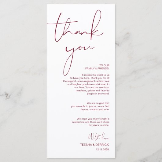 Minimalisme Bourgogne Script Plaats instelling Dan Programmakaart (Voorkant)