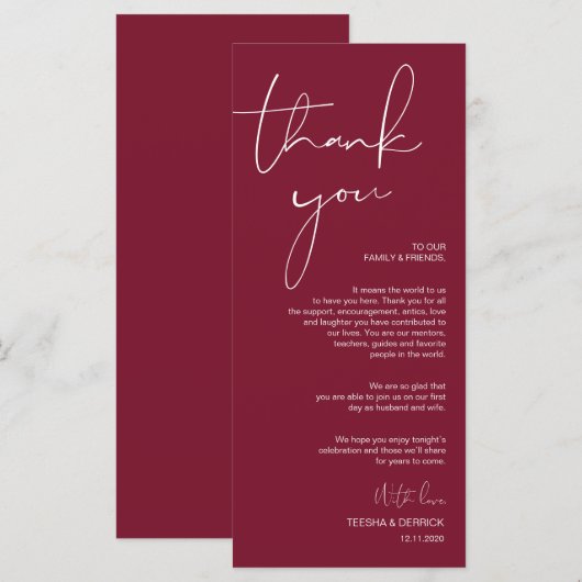 Minimalisme Bourgogne Script Plaats instelling Dan Programmakaart (Voorkant / Achterkant)