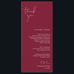 Minimalisme Bourgogne Script Plaats instelling Dan Programmakaart<br><div class="desc">(Alle kleuren zijn aanpasbaar) Modern Minimalism Script Place Settings Thank You Card. Deel de liefde en show uw waardering voor uw gasten, wanneer ze gaan zitten aan hun stoel en lees deze gepersonaliseerde charmante plaats. Dank u kaart. Het is een prachtige manier om je speciale feestdag af te trappen! Bezoek...</div>