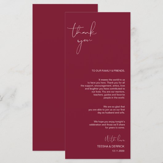 Minimalisme Bourgogne Script Plaats instelling Dan Programmakaart (Voorkant / Achterkant)