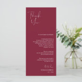 Minimalisme Burgundy Script Place setting Dankuwel Programmakaart (Staand voorkant)