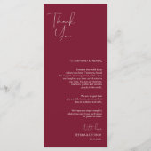 Minimalisme Burgundy Script Place setting Dankuwel Programmakaart (Voorkant)