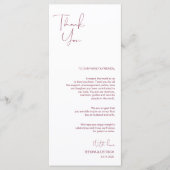 Minimalisme Burgundy Script Place setting Dankuwel Programmakaart (Voorkant)