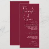 Minimalisme Burgundy Script Place setting Dankuwel Programmakaart (Voorkant / Achterkant)