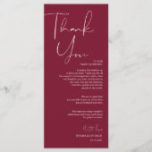 Minimalisme Burgundy Script Place setting Dankuwel Programmakaart (Voorkant)