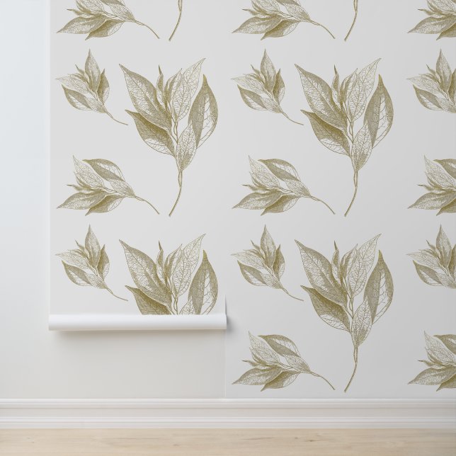 Minimalisme Elegant gebladerte in gouden tinten Behang (Applicatie)
