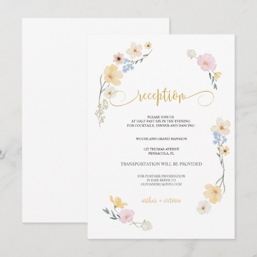 Minimalisme en bloemen bruiloft RECEPTIE KAART (Voorkant / Achterkant)