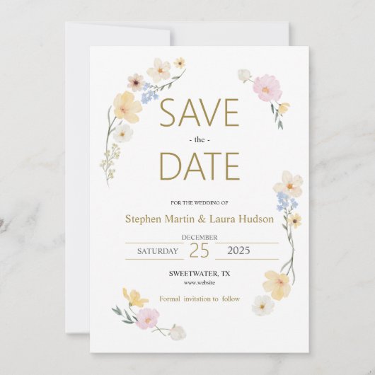Minimalisme en bloemen Save The Date Uitnodiging (Voorkant)