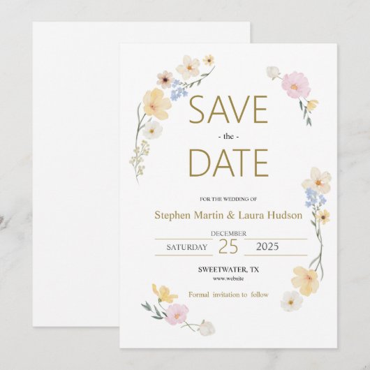 Minimalisme en bloemen Save The Date Uitnodiging (Voorkant / Achterkant)