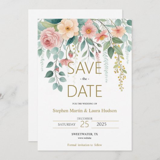 Minimalisme en bloemen Save The Date Uitnodiging (Voorkant / Achterkant)