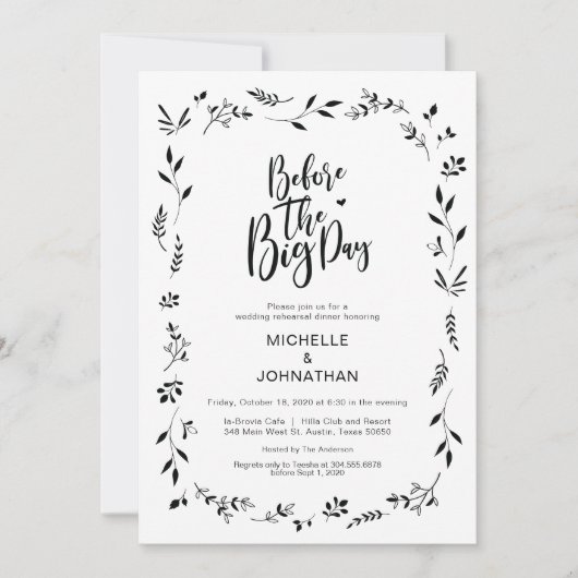 Minimalisme Floral Wedding Rehearsal Dinner Invite Kaart (Voorkant)