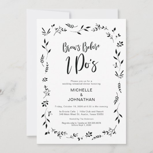 Minimalisme Floral Wedding Repetitie Diner Uitnodi Kaart (Voorkant)