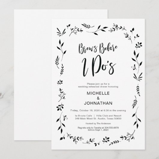 Minimalisme Floral Wedding Repetitie Diner Uitnodi Kaart (Voorkant / Achterkant)