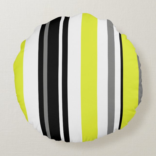 Minimalisme Gele Zwarte Strepen Rond Kussen (Achterkant)