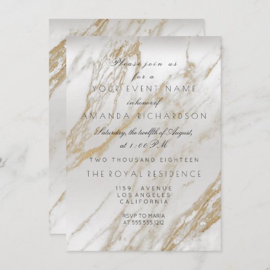 Minimalisme Goud Wit Grijs Marmer Zilver Metaal Kaart (Voorkant / Achterkant)