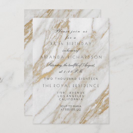 Minimalisme Grijs Goud Witte Marmer Verjaardag Kaart (Voorkant / Achterkant)