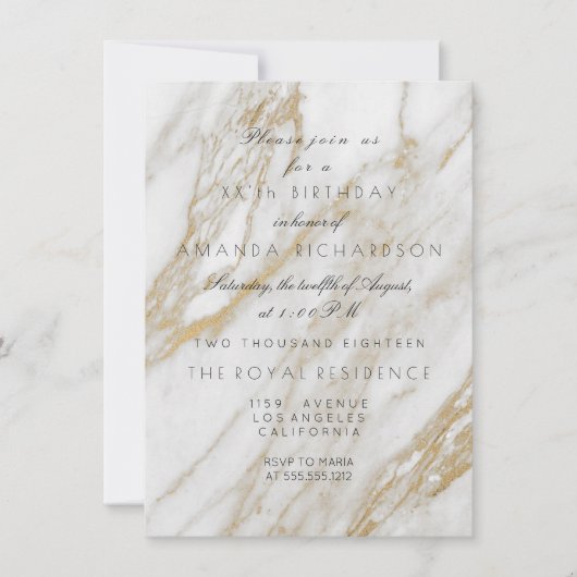 Minimalisme Grijs Goud Witte Marmer Verjaardag Kaart (Voorkant)