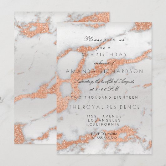 Minimalisme Grijs Marmer Roze Goud Koper Verjaarda Kaart (Voorkant / Achterkant)