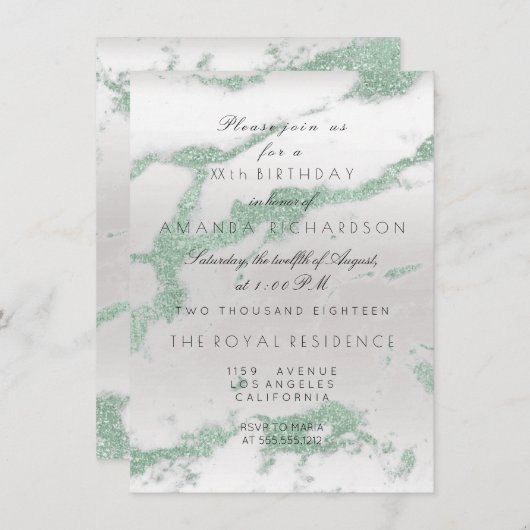 Minimalisme grijze marmer Silver Mint Green Birtha Kaart (Voorkant / Achterkant)