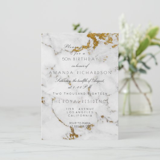 Minimalisme grijze witte marmer gouddag kaart (Staand voorkant)