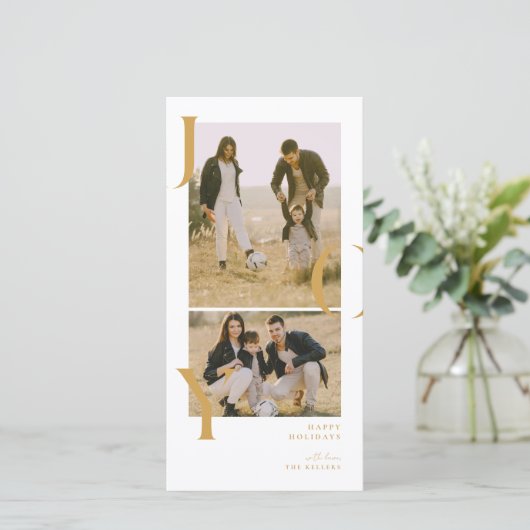Minimalisme Joy 2 fotocollage vakantiefotokaart Feestdagenkaart (Staand voorkant)