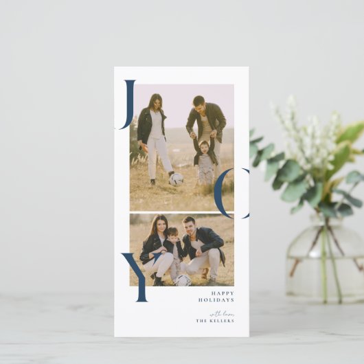 Minimalisme Joy 2 fotocollage vakantiefotokaart Feestdagenkaart (Staand voorkant)