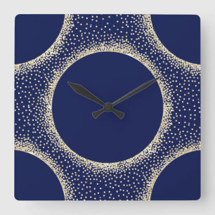 Minimalisme Krystals Geometry Navy Champaigne Gold Vierkante Klok