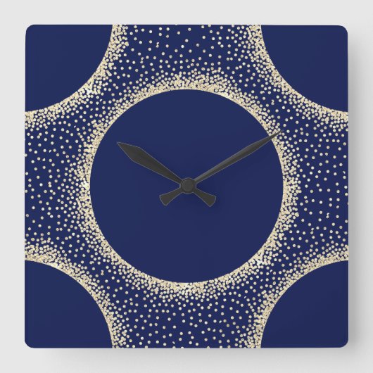 Minimalisme Krystals Geometry Navy Champaigne Gold Vierkante Klok (Voorkant)