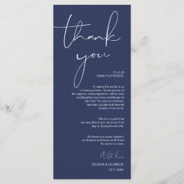 Minimalisme Marine Script Place setting Dank u Programmakaart