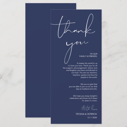 Minimalisme Marine Script Place setting Dank u Programmakaart (Voorkant / Achterkant)