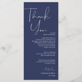 Minimalisme Marine Script Place setting Dank u Programmakaart