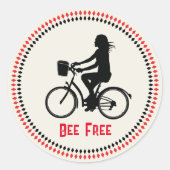 Minimalisme Meisje met Fiets Ronde Sticker (Voorkant)