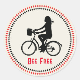 Minimalisme Meisje met Fiets Ronde Sticker