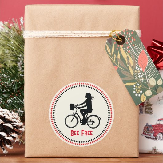 Minimalisme Meisje met Fiets Ronde Sticker (Feestdagen)