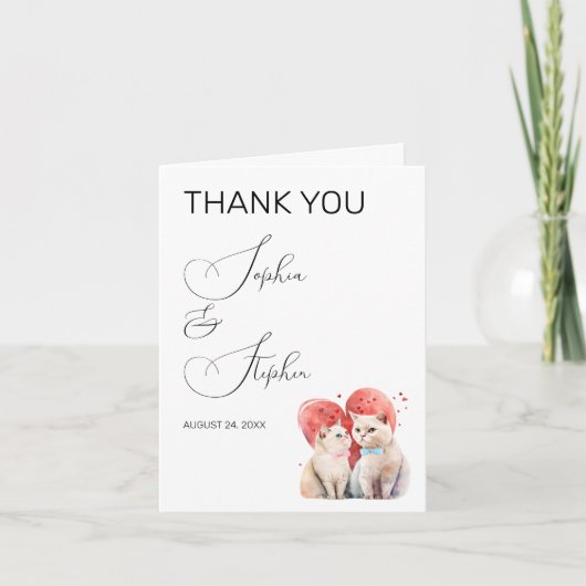 Minimalisme met een Katten Bruiloft Bedankkaart (Voorkant)