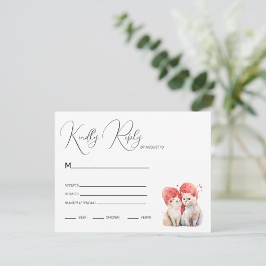 Minimalisme met een Katten Bruiloft RSVP Kaartje (Staand voorkant)