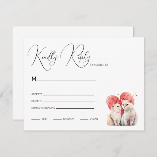 Minimalisme met een Katten Bruiloft RSVP Kaartje (Voorkant / Achterkant)
