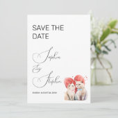 Minimalisme met een Katten Bruiloft Save The Date (Staand voorkant)
