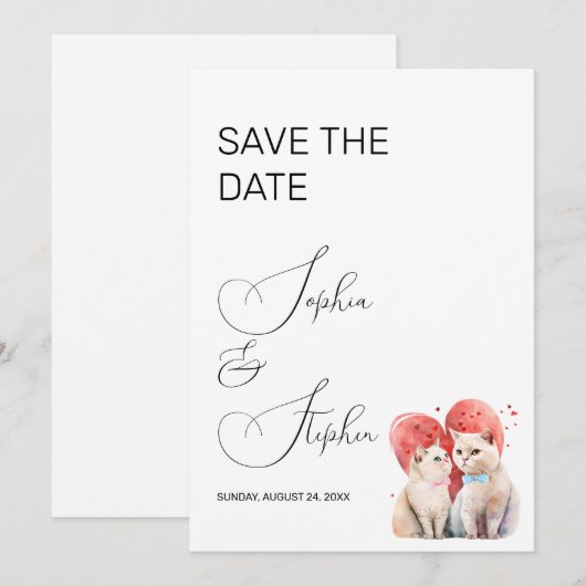 Minimalisme met een Katten Bruiloft Save The Date (Voorkant / Achterkant)