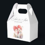 Minimalisme met een kattenbruiloft bedankdoosjes<br><div class="desc">Moderne en minimalistische witte achtergrond met zwarte scripttypografie en waterverf illustratie van katten met een blauwe en roze strik en roze hart</div>