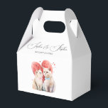 Minimalisme met een kattenbruiloft bedankdoosjes<br><div class="desc">Moderne en minimalistische witte achtergrond met zwarte scripttypografie en waterverf illustratie van katten met een blauwe en roze strik en roze hart</div>