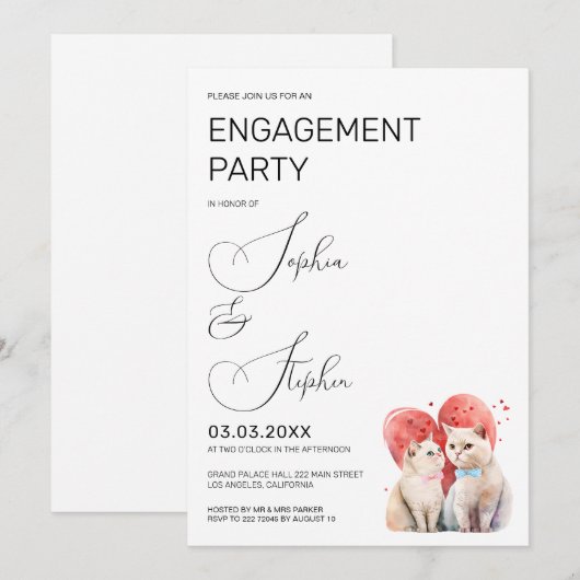 Minimalisme met een kattenbruiloft kaart (Voorkant / Achterkant)