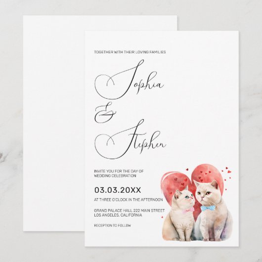 Minimalisme met een kattenbruiloft kaart (Voorkant / Achterkant)