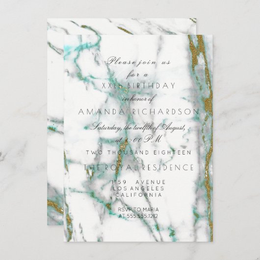 Minimalisme Mint Green Gold Green Marmer Kaart (Voorkant / Achterkant)