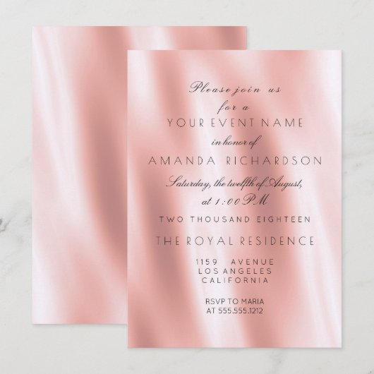 Minimalisme Roos Blush Silk Fabric Gold Birthday Kaart (Voorkant / Achterkant)