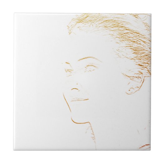 Minimalisme schetch Tekening jonge dame gezicht Tegeltje (Voorkant)
