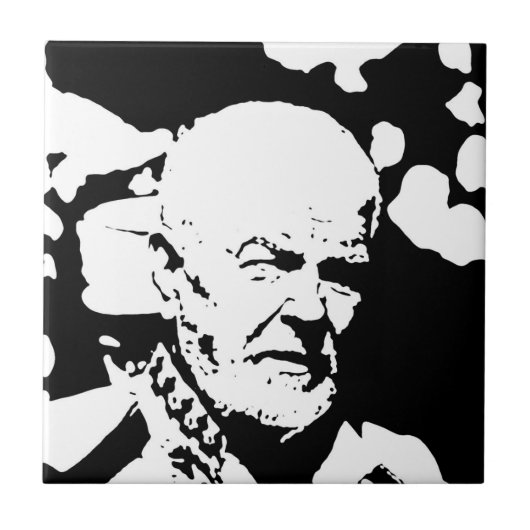 Minimalisme Schets Tekening oud Man Gezichtskop Tegeltje (Voorkant)